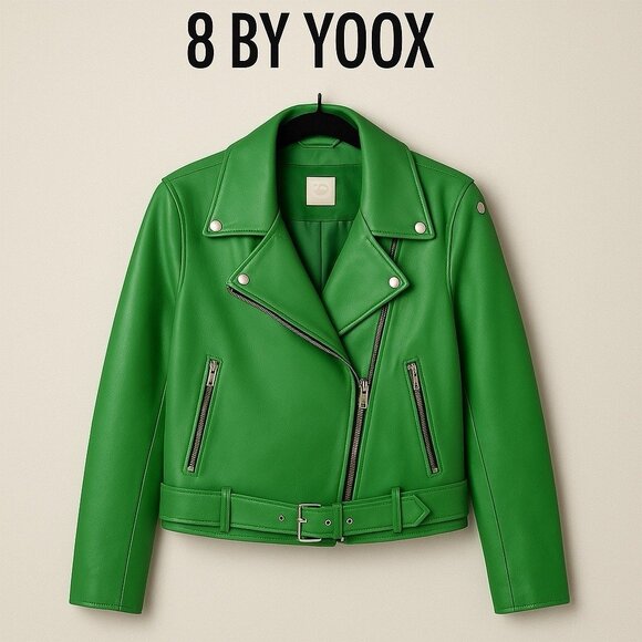 8 By Yoox Jackets & Blazers - 8 by YOOX Italian Made Green Lambskin Leather Moto Jacket Size IT46US14 Oversize